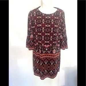 LONDON TIMES Multicolor Floral 3/4 Bell Sleeves Tunic dress size 6